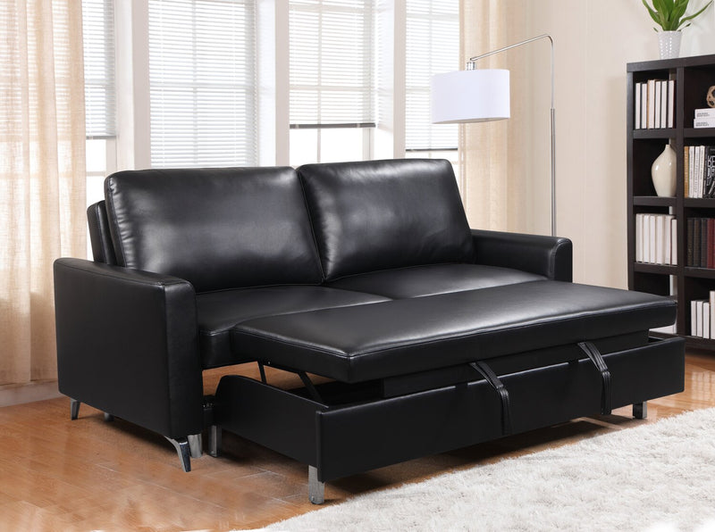Wilson 77.5\" Leather-Look Fabric Sleeper Sofa with Drop-Down Back Cushions and Metal Legs - Black