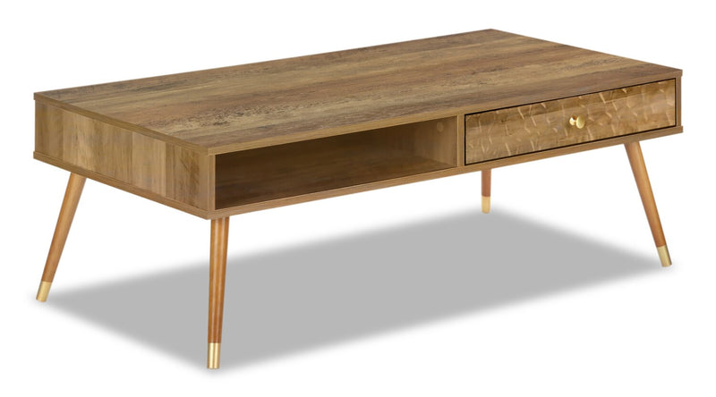 Cydney 43.5\" Modern Coffee Table with Storage - Walnut Finish Wood Legs