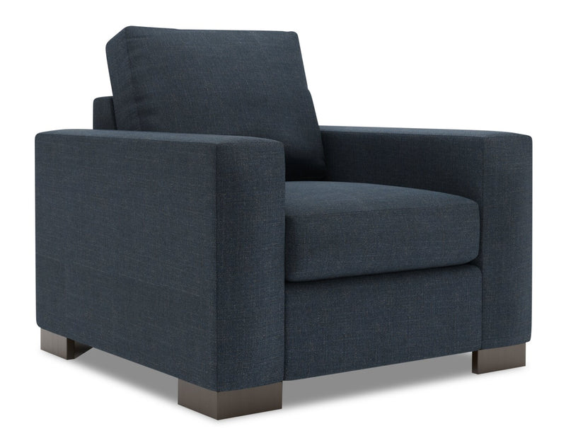 Made in Canada Sofa Lab Customizable Track 38\" Linen-Look Fabric Chair with Track Arms - Luna Sailor Blue