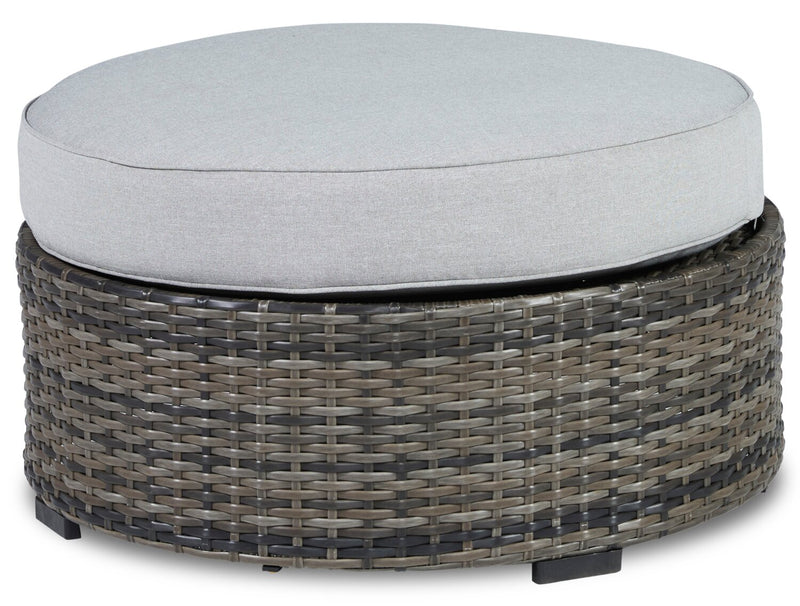 Lilo Large Outdoor Patio Ottoman - Resin Wicker & Nuvella Fabric, UV & Weather Resistant - Grey