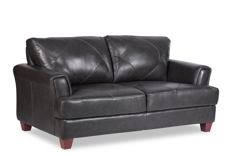 Chateau d’Ax Vita 70\" 100% Genuine Leather Loveseat with Diamond Pattern Stitching and Wood Legs - Charcoal Grey