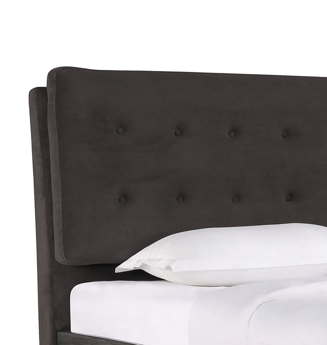 Nash Upholstered Platform Bed in Dark Grey Fabric, Button Tufted - Full Size