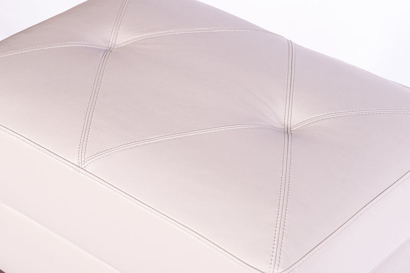 Chateau d’Ax Vita 31\" 100% Genuine Leather Ottoman with Diamond Pattern Stitching and Wood Legs - Smoke White