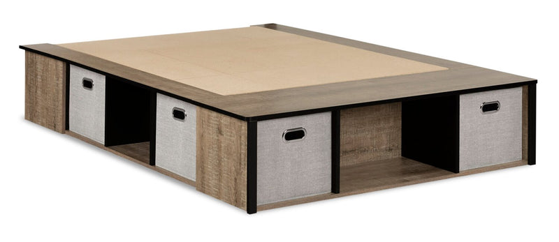 Everley Platform Bed with Built-in Storage & Baskets, Two-Tone - Full Size