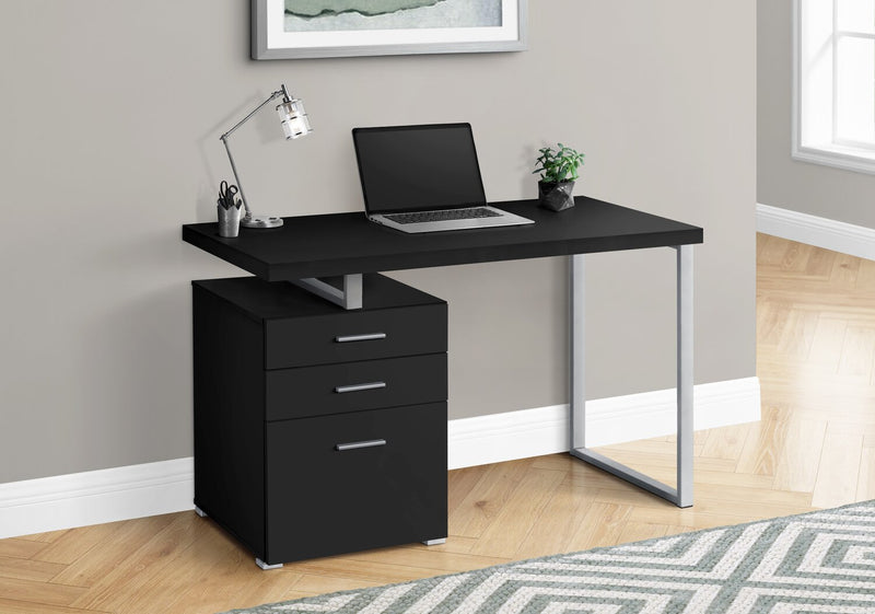 Clayton 47.25\" Reversible Office Desk with 3-Drawers - Black