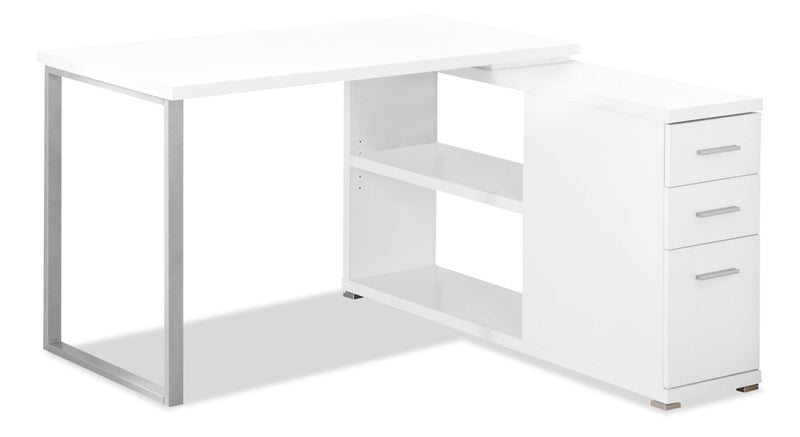 Milo 47.25\" L-Shaped Adjustable Office Desk with 3-Drawers & Open Shelves - White