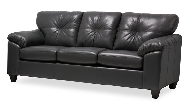 Made in Canada Addison 86\" Leather-Look Fabric Sofa with Tufted Back Cushion - Grey