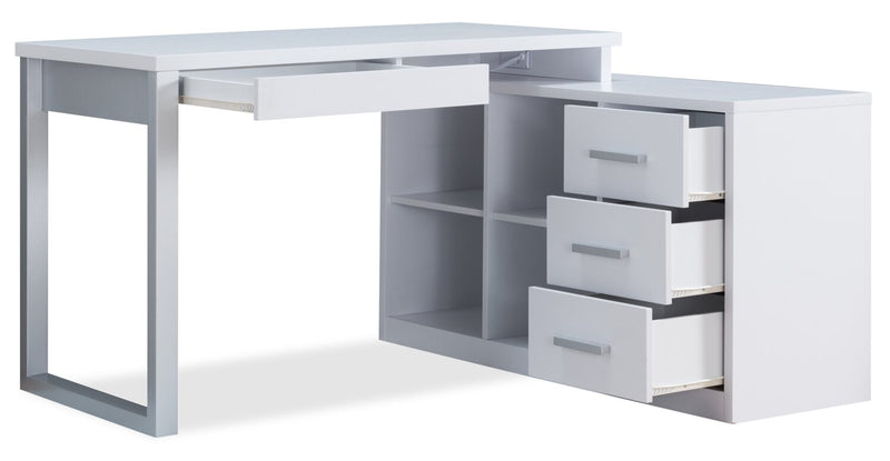 Owen 55\" Reversible Corner Office Desk with 4-Drawers & Cubbies - White