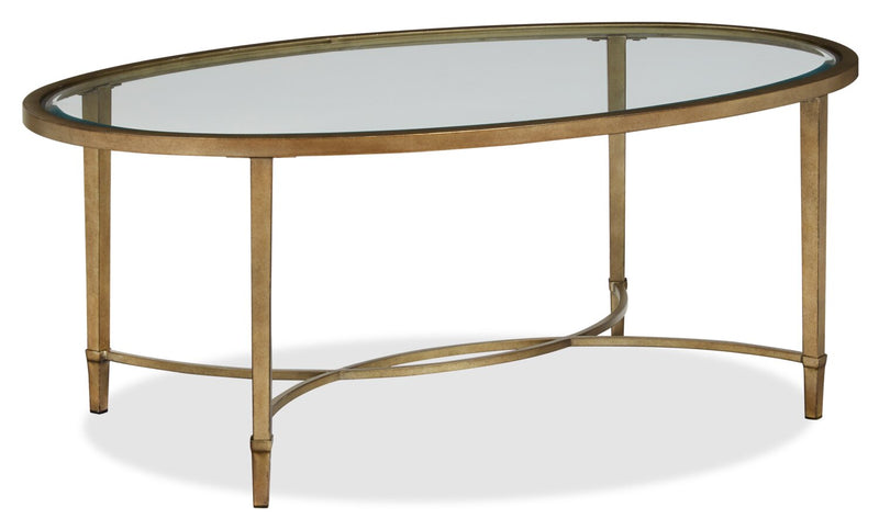 Copia 50\" Traditional Oval Glass Top Coffee Table - Silver and Gold with Metal Base