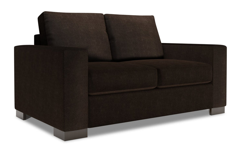 Made in Canada Customizable Sofa Lab Track 62\" Chenille Fabric Loveseat with Track Arms - Luxury Chocolate Brown