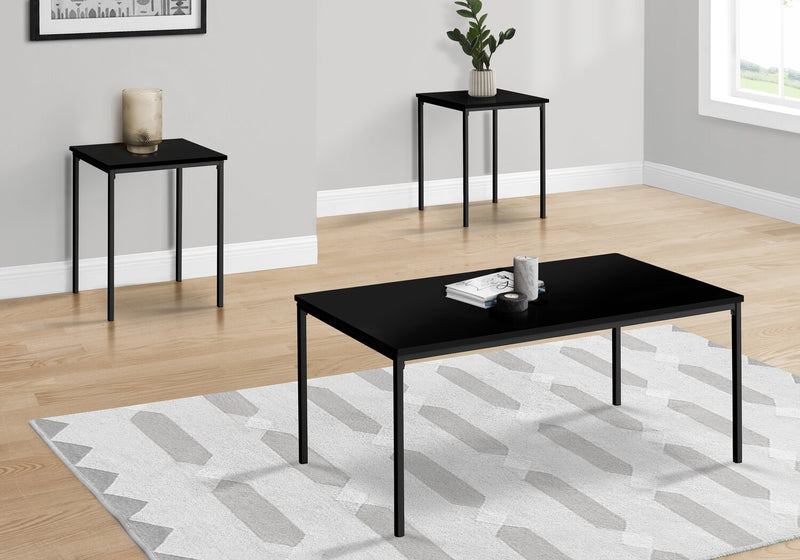 Easton 42\" Modern 3-Pack Coffee + 2 End Tables - Black with Black Metal Legs