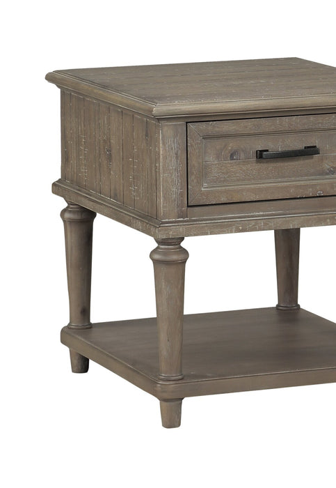 Winston 22\" Rustic End Table with Storage and Shelf - Light Brown with Driftwood Finish