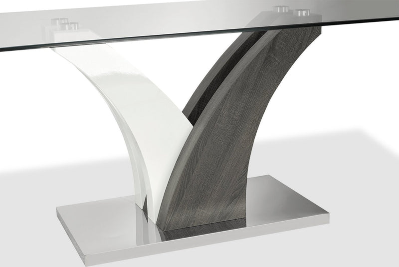 Tuxedo 5pc Dining Set with Table & 4 Chairs, Glass Top, Pedestal Base, 72\"W - White