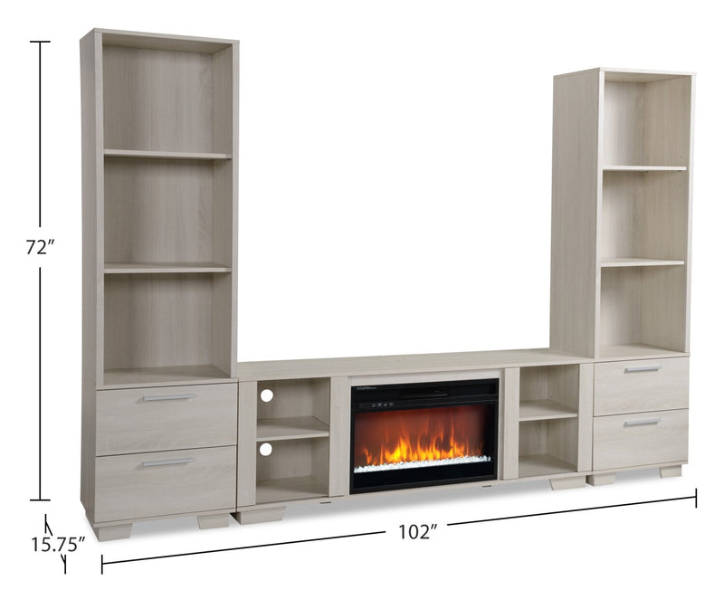 Antoni 102\" Modern 3-Piece Entertainment Centre with Electric Fireplace and Storage for TVs up to 70\"- White