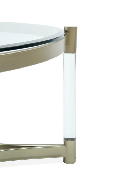 Silas  40.75\" Modern Round Glass Top Coffee Table - Platinum with Metal and Acrylic