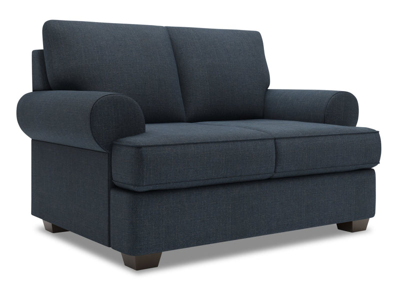 Made in Canada Customizable Sofa Lab Roll 64\" Linen-Look Fabric Loveseat with Rolled Arms - Luna Sailor Blue