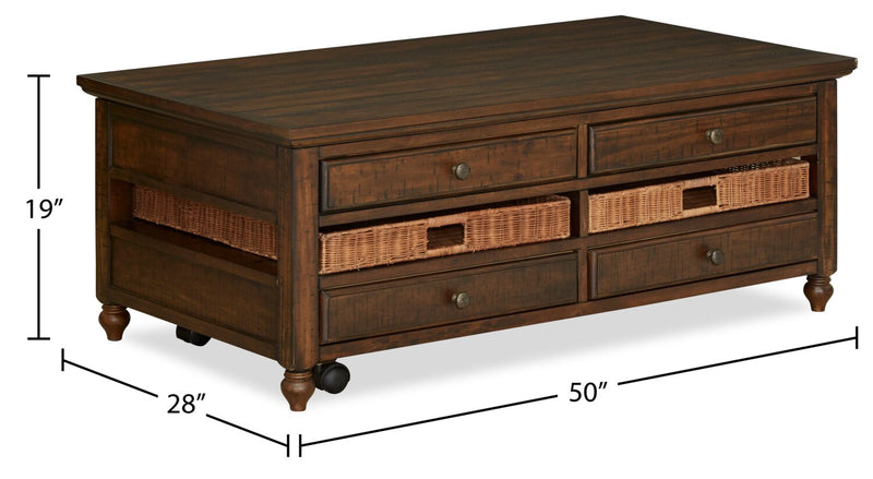 Cottage Lane 50\" Rustic Lift Top Coffee Table with Storage - Dark Brown Wood