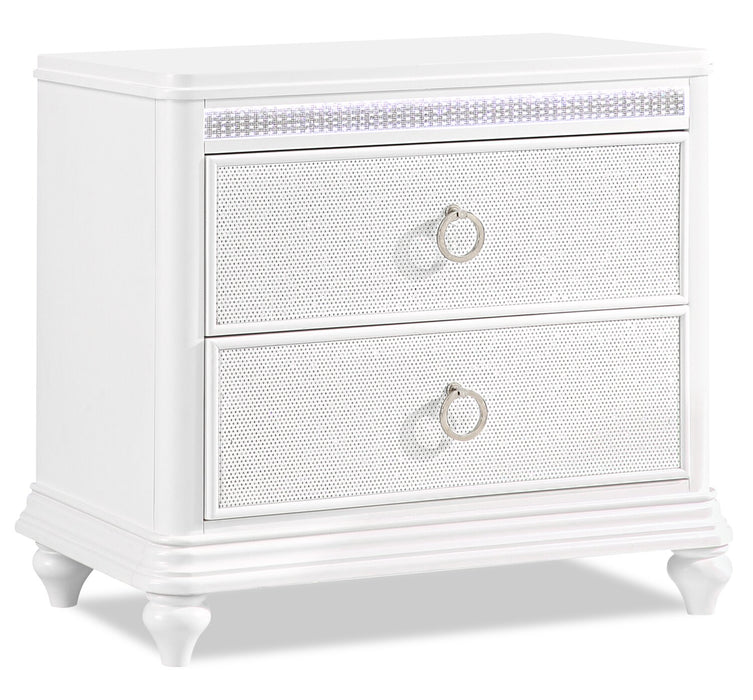 Ava Bedside 2-Drawer Nightstand with LED Light, 32.5\"W x 28\"H, Glam - White