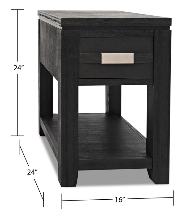 Bronx 16\" Rustic Chairside Table with Storage and Shelf - Charcoal Wood