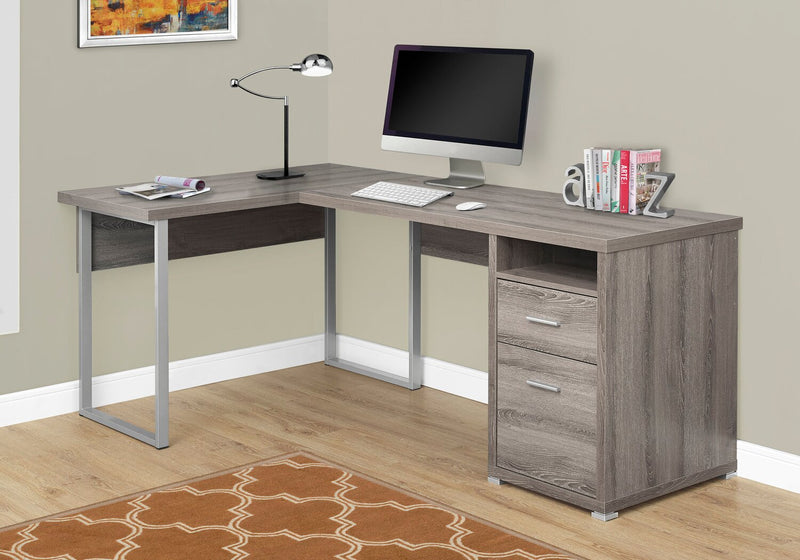 Pollie 78.75\" Reversible L-Shaped Office Desk with 2-Drawers & Cubby- Dark Taupe 