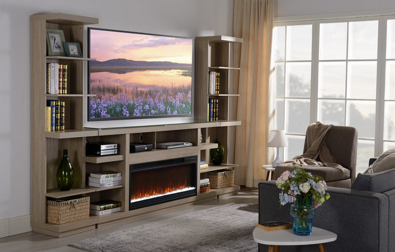 Axel 74\" Modern  Electric Fireplace TV Stand with Storage and Cable Management for TVs up to 85\"- Taupe