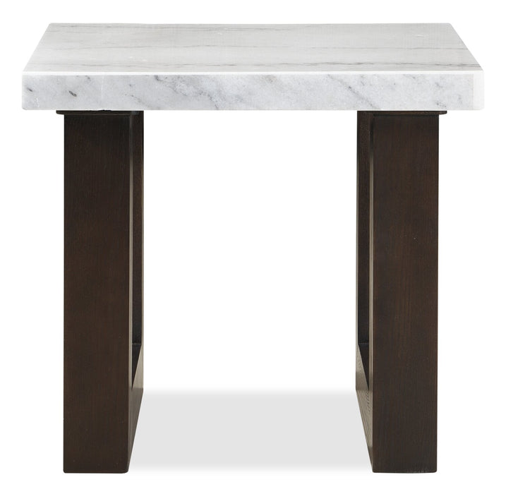 Silvia 22\" Modern End Table - White and Grey Marble Look with Brown Wood Legs