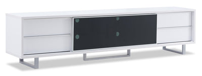 Amelia 89" Modern TV Stand with Storage and Cable Management for TVs up to 100"- White & Black Two |Meuble pour téléviseur moderne Amelia de 89 po avec rangement et système de gestion des câbles pour