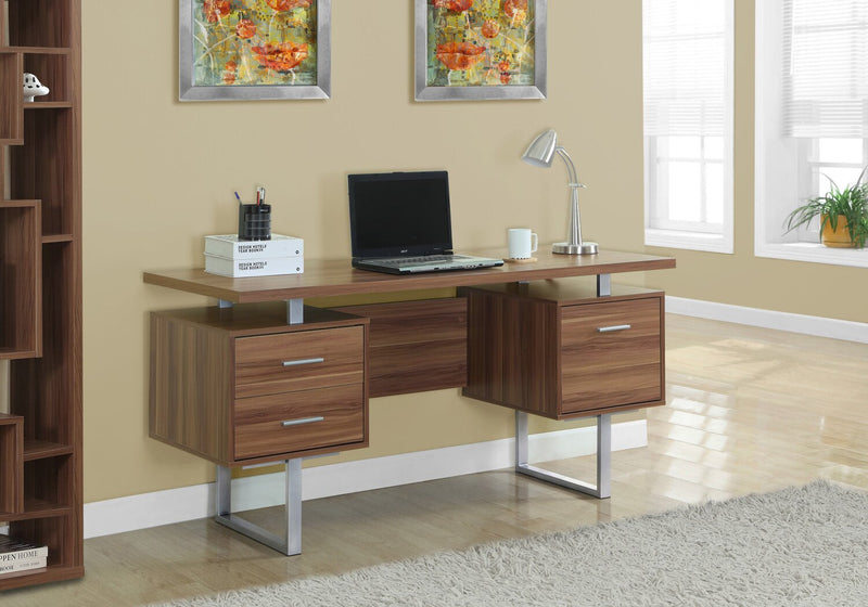 Teagan 60\" Reversible Office Desk with 3-Drawers - Light Walnut