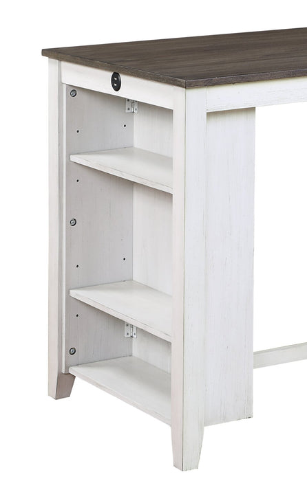 Lane 3pc Counter-Height Dining Set with Table & 2 Chairs, Built-in Shelves & USB, 36.5\"W - White