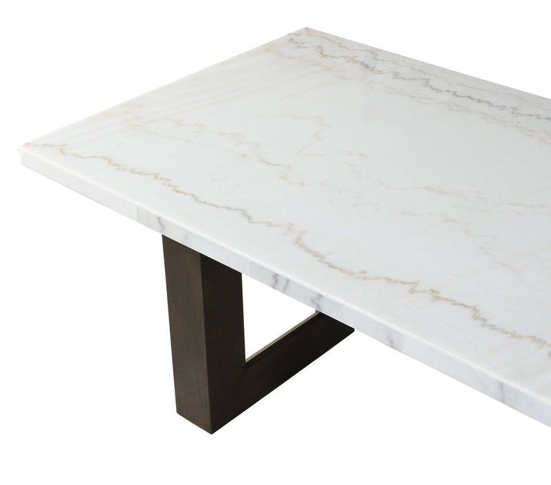 Silvia 48\" Modern Coffee Table - White and Grey Marble Look with Brown Wood Legs