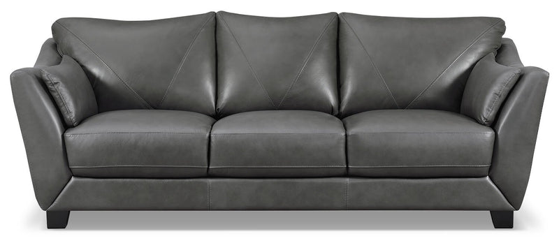 Chateau d'Ax Lusso 92\" 100% Genuine Leather Sofa with Wood Legs - Charcoal Grey