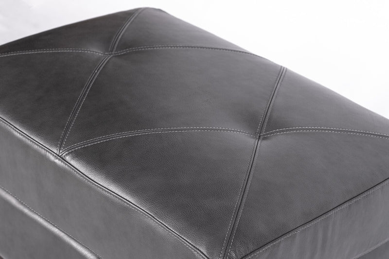 Chateau d’Ax Vita 31\" 100% Genuine Leather Ottoman with Diamond Pattern Stitching and Wood Legs - Charcoal Grey