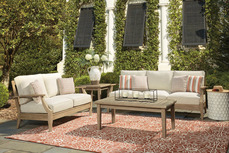 Juno Outdoor Patio Sofa - Eucalyptus Wood & Nuvella Fabric, UV & Weather Resistant - Natural/Beige