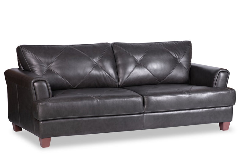 Chateau d’Ax Vita 87\" 100% Genuine Leather Sofa with Diamond Pattern Stitching and Wood Legs - Charcoal Grey