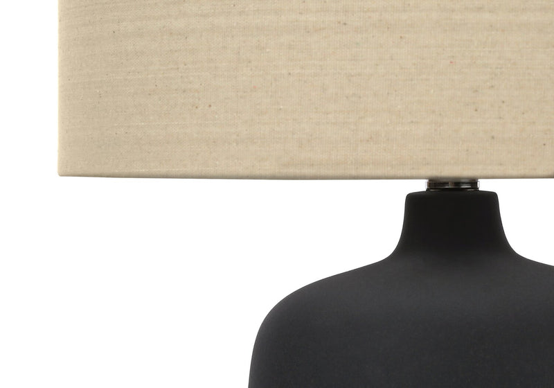 24\" Black Ceramic with Beige Shade Table Lamp