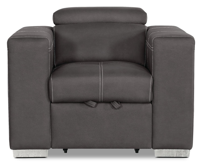 Drake 41.5\" Faux Suede Fabric Chair with Pull-Out Ottoman and Flip-Up Headrest - Cement Grey