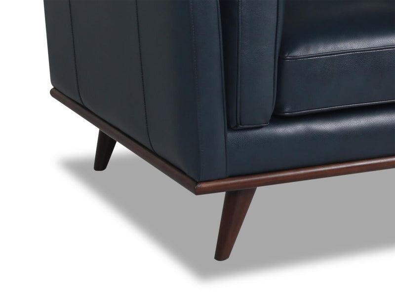 Vivia 86\" Genuine Leather Sofa with Removable Seat Cushions and Wood Base - Navy Blue
