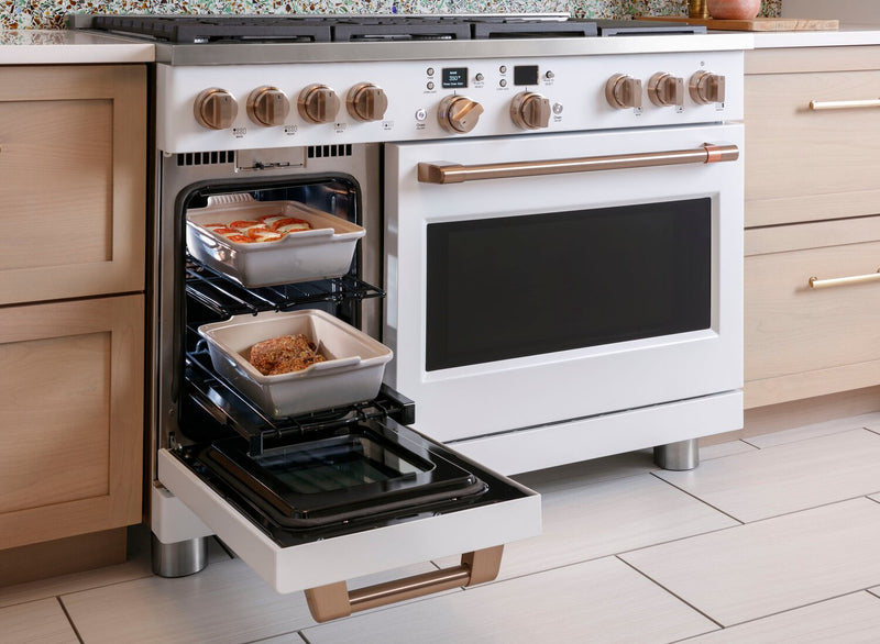 Cafe 8.25 Cu. Ft. Smart Dual Fuel Range with True European Convection and Self Clean Racks - Matte white - C2Y486P4TW2