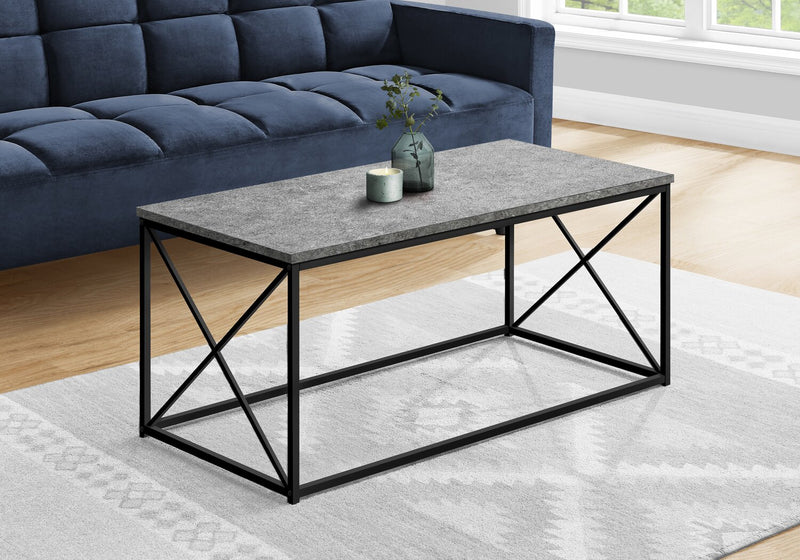 Millie 40.5\" Modern Coffee Table - Grey Stone Look with Black Metal Base