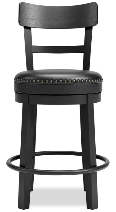 Otis Counter-Height Stool with Swivel Seat, Vegan Leather Fabric, Metal - Black