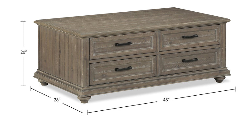 Winston 48\" Rustic Coffee Table with Storage - Light Brown with Driftwood Finish