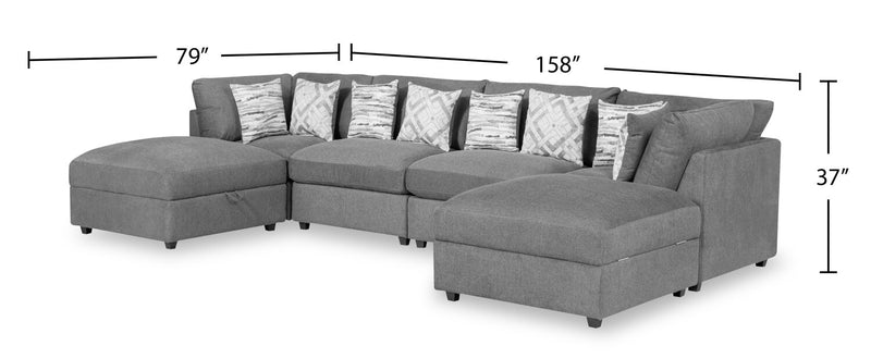 Scott Living Evolve Modular 6-Piece Linen-Look Fabric Sectional with Feather Down Cushions - Charcoal Grey