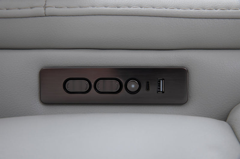 Cinema 112.6\" Leather-Look Fabric Power Reclining Home Theatre Seating with Three Seats - Cosmic Fog Grey