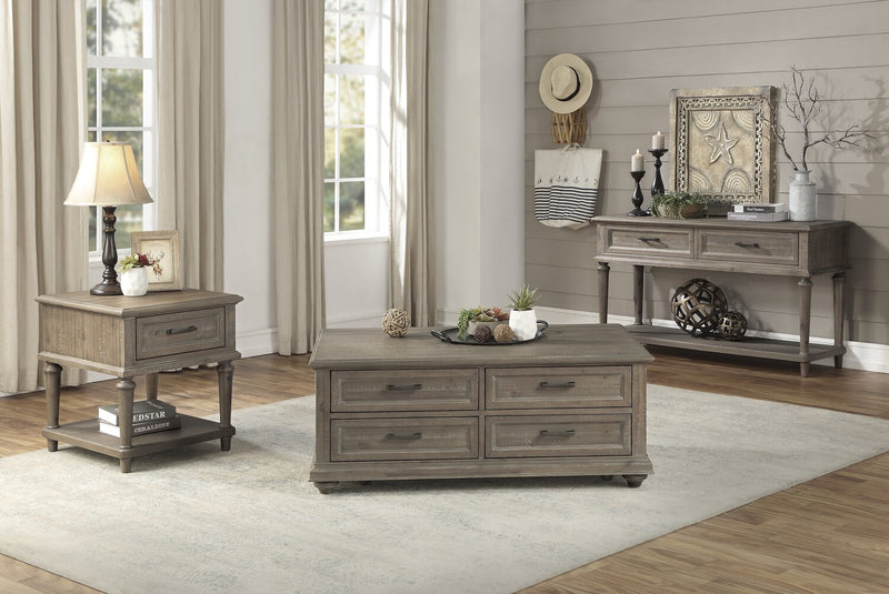 Winston 54\" Rustic Sofa Table with Storage and Shelf - Light Brown with Driftwood Finish
