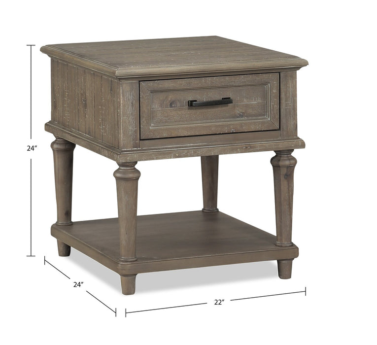 Winston 22\" Rustic End Table with Storage and Shelf - Light Brown with Driftwood Finish