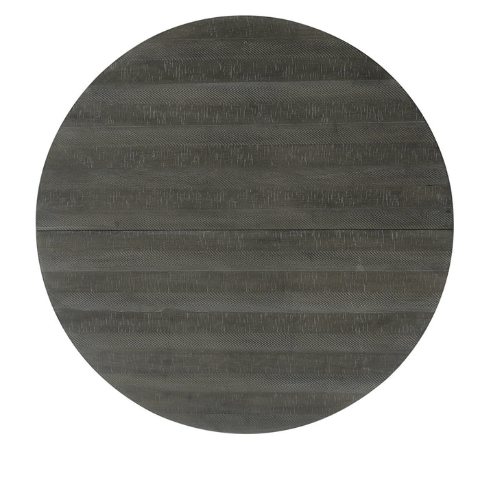 Alto Round Dining Table with 48-66\"W Extension, Trestle Base - Grey