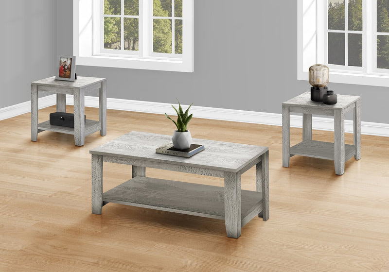 Lincoln 42\" Traditional 3-Pack Coffee + 2 End Tables with Shelf - Grey 