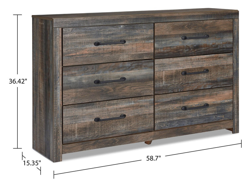 Abby 6pc Bedroom Set with Panel Bed, Dresser, Mirror & Nightstand, LED, USB, Brown - Full Size