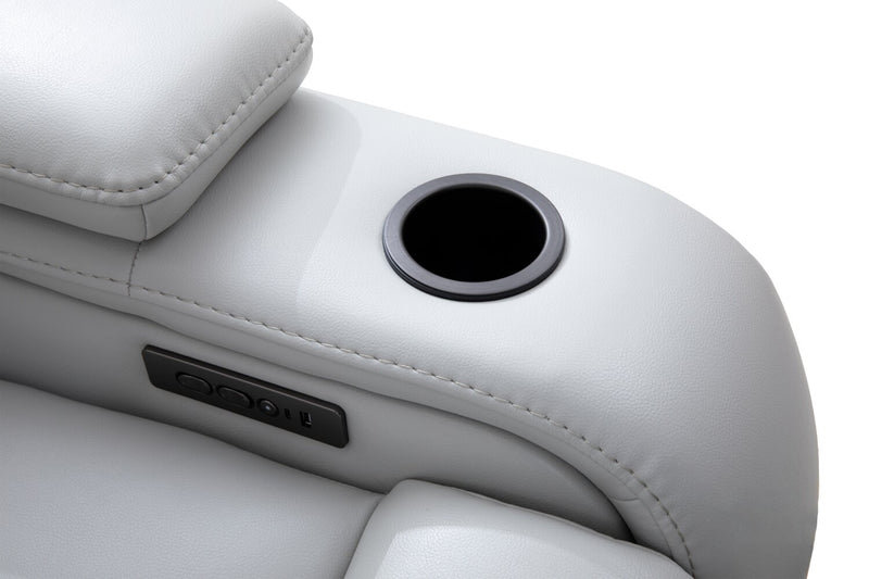 Cinema 79.6\" Leather-Look Fabric Power Reclining Home Theatre Seating with Two Seats - Cosmic Fog Grey