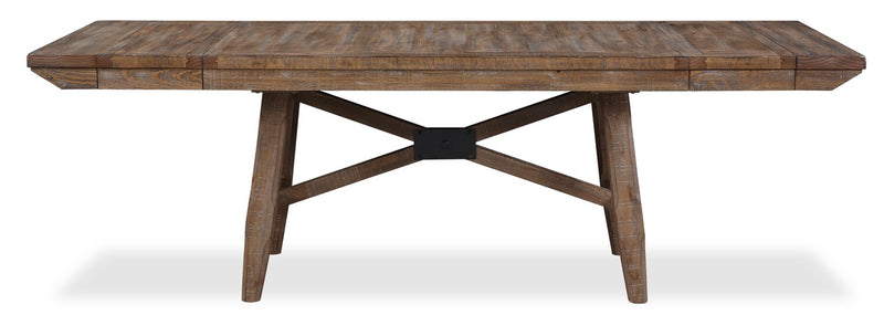 Cedar 6pc Dining Set with Table, Bench & 4 Chairs, Pine Wood, Trestle-Base, 72.07\"W - Brown